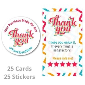 25 Thank You Cards & 25 Stickers